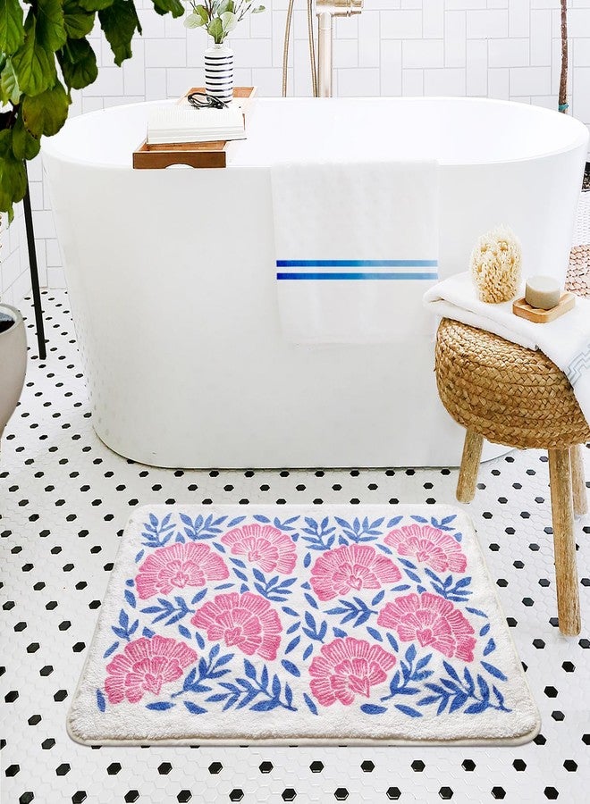 SHIYUE Cute Bath Mat for Bathroom Rugs, Ultra Soft and Fluffy Microfiber Water Absorption Non Slip Mat for Bedroom Kitchen Bathroom Toilet Floors(18"×26" Pink Flower) - Image 2