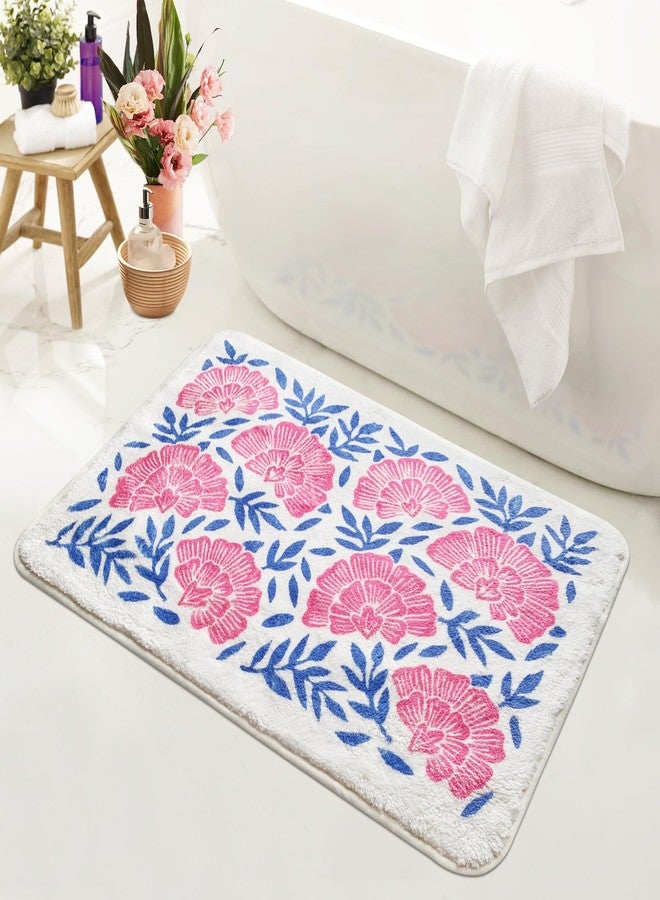 SHIYUE Cute Bath Mat for Bathroom Rugs, Ultra Soft and Fluffy Microfiber Water Absorption Non Slip Mat for Bedroom Kitchen Bathroom Toilet Floors(18"×26" Pink Flower) - Image 1