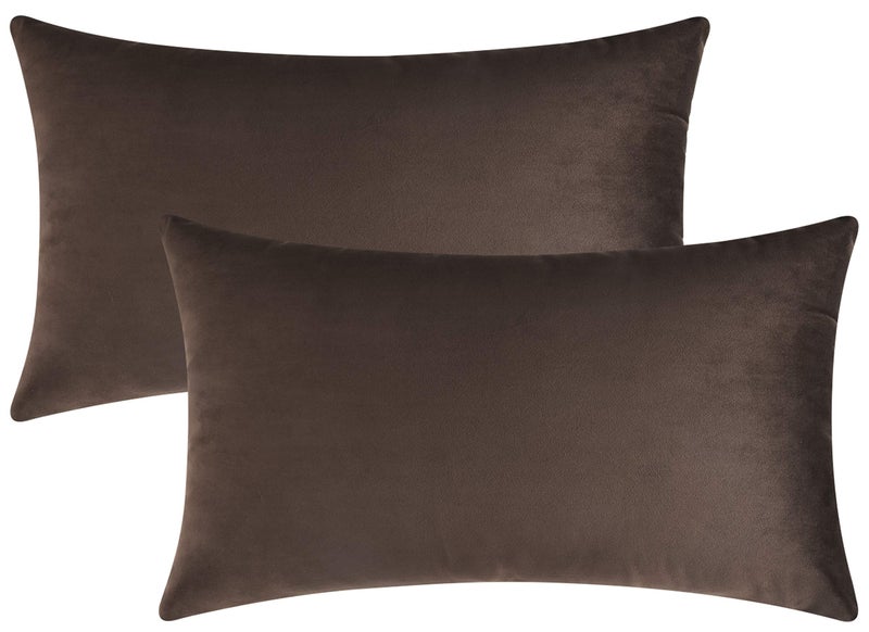 Mixhug Set of 2 Cozy Velvet Rectangle Decorative Throw Pillow Covers for Couch and Bed, Coffee Brown, 12 x 20 Inches - Image 1