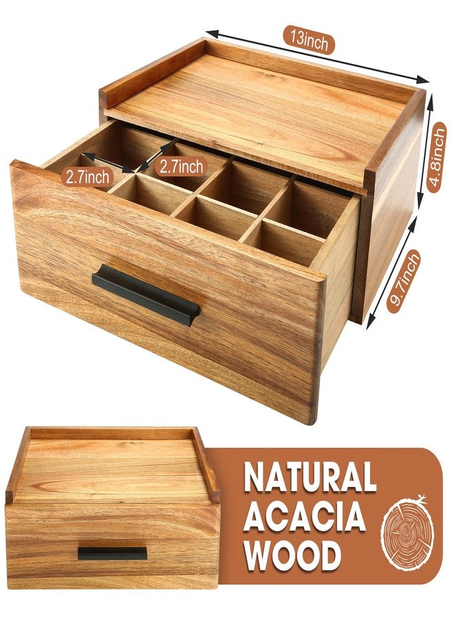 NewEle Acacia Wood Tea Bag Organizer - Tea Box Organizer Storage Box with 12 Compartments - Image 2