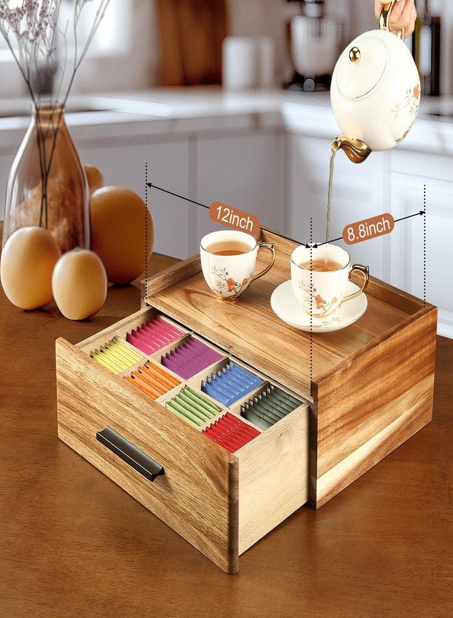 NewEle Acacia Wood Tea Bag Organizer - Tea Box Organizer Storage Box with 12 Compartments - Image 4