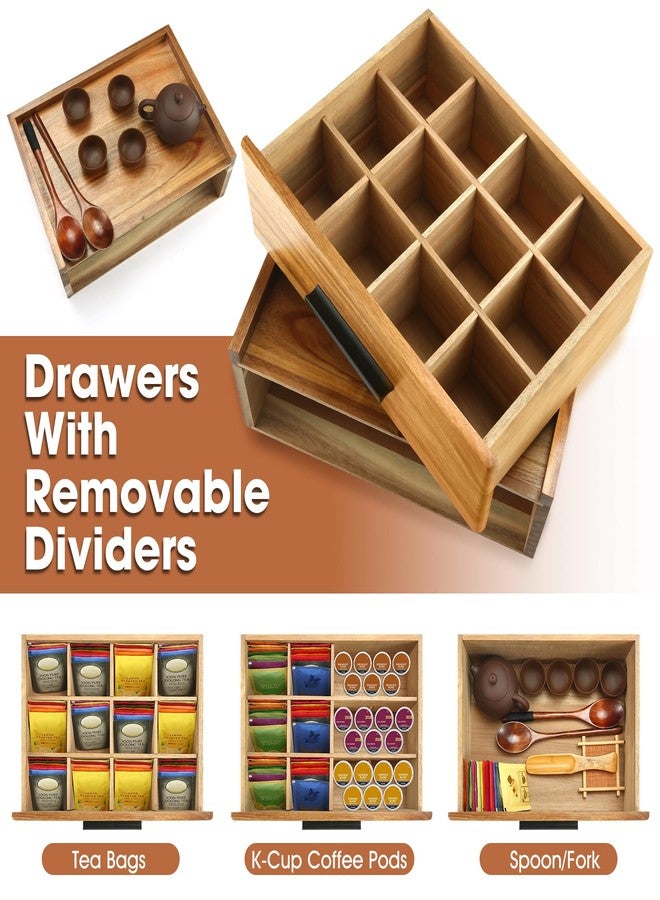 NewEle Acacia Wood Tea Bag Organizer - Tea Box Organizer Storage Box with 12 Compartments - Image 3
