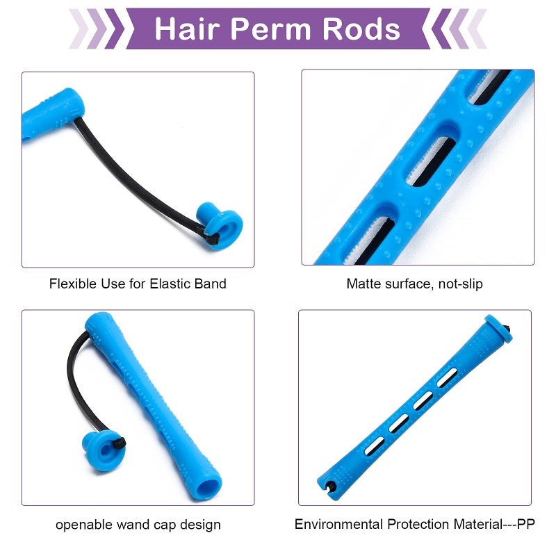 Coolrunner Hair Perm Rods Set 60Pcs Blue Plastic Curler Perming Rods With Steel Pintail Comb Diy Hair Curler Styling Tools For Hairdressing Hair (0.9Cm) - Image 4