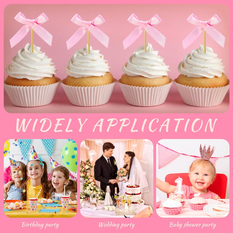 Philbinden 30 Pcs Pink Bow Cupcake Toppers Bow Themed Party Decorations Baby Shower Cupcake Picks for Bridal Baby Shower Girls Birthday Wedding Party Cake Decorations (pink) - Image 5