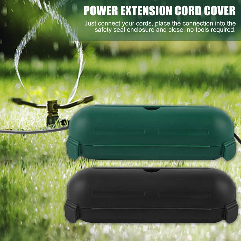 2-Pack Outdoor Extension Cord Cover, Waterproof Connection Protector with 4 Seal Latches, Adjustable Compartment for AWG 12/14/16 Cords, Holiday Decoration Lights and Plugs, Green - Image 1