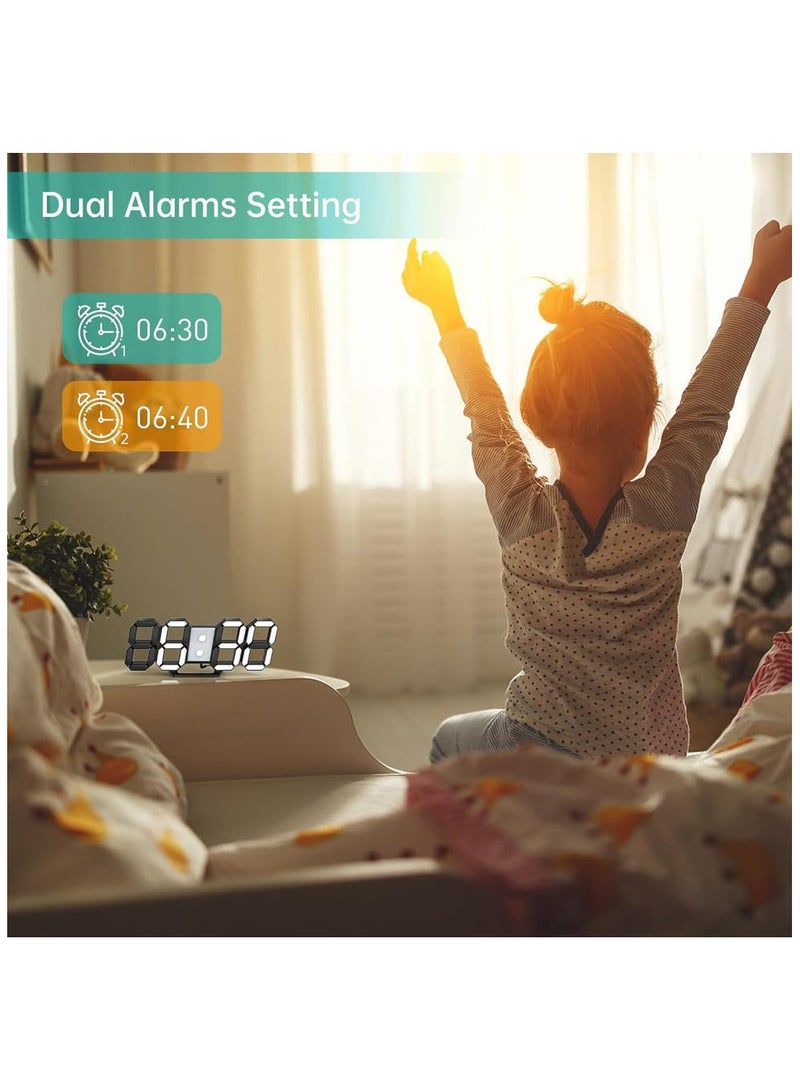 VIUAUAX 3D Digital Alarm Clock,Multifunctional LED Digital Wall Clock 12H/24H Time Display With Alarm Plastic, Wall LED Number Time Clock with 3 Auto Adjust Brightness Levels，Modern Night Light LED Electronic Clock Date,Temperature Display (black) - Image 2