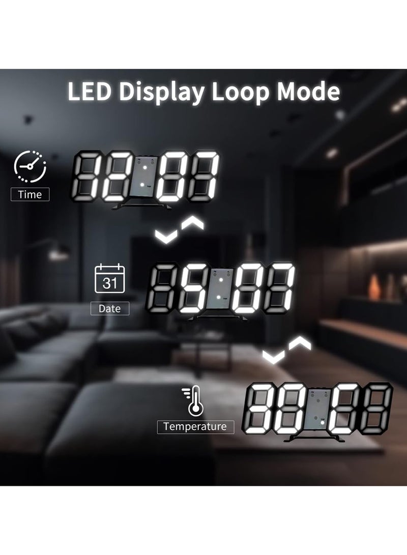 VIUAUAX 3D Digital Alarm Clock,Multifunctional LED Digital Wall Clock 12H/24H Time Display With Alarm Plastic, Wall LED Number Time Clock with 3 Auto Adjust Brightness Levels，Modern Night Light LED Electronic Clock Date,Temperature Display (black) - Image 4