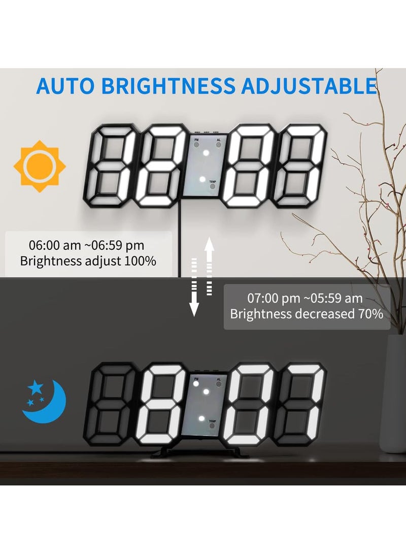 VIUAUAX 3D Digital Alarm Clock,Multifunctional LED Digital Wall Clock 12H/24H Time Display With Alarm Plastic, Wall LED Number Time Clock with 3 Auto Adjust Brightness Levels，Modern Night Light LED Electronic Clock Date,Temperature Display (black) - Image 5