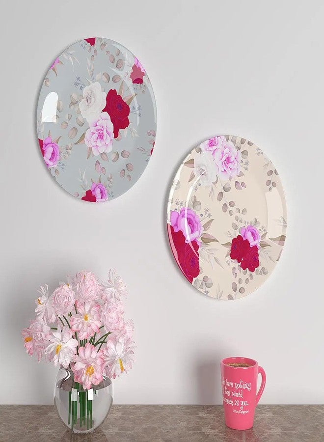 woodhang Set of 2 Decorative Plates with Vintage Rose Floral Design, Elegant Ceramic Wall Art for Living Room, Bedroom, or Dining Area|Wall Plates for Home Decoration|Home Décor Gift Items - Image 1
