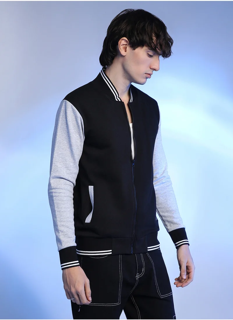 كامبوس سوترا Men's Onyx Black & Ash Grey Zip-Front Block Jacket