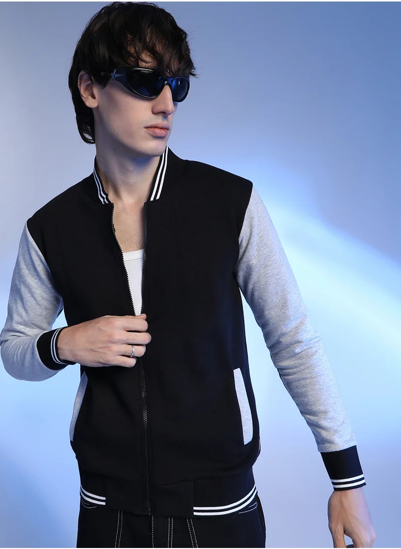 كامبوس سوترا Men's Onyx Black & Ash Grey Zip-Front Block Jacket