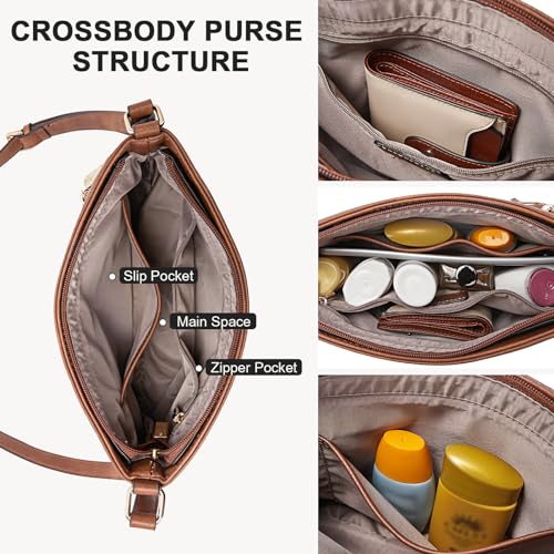 BOSTANTEN Crossbody Purses for Women Medium Shoulder Bag Quilted Handbags with Zipper Pocket Black with Brown - Image 4