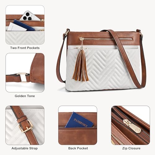 BOSTANTEN Crossbody Purses for Women Medium Shoulder Bag Quilted Handbags with Zipper Pocket Black with Brown - Image 3