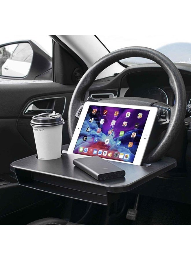 YOUFO Dual-Use Car Table – Steering Wheel Mount, Perfect for Eating, Working, and Featuring a Side Cleaner Port. - Image 1