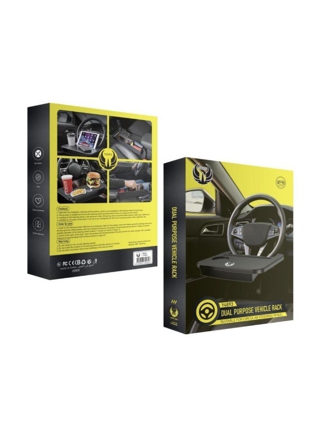 YOUFO Dual-Use Car Table – Steering Wheel Mount, Perfect for Eating, Working, and Featuring a Side Cleaner Port. - Image 2