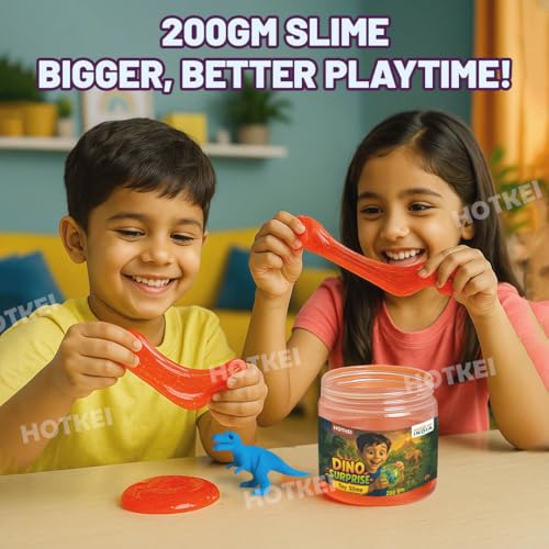 HOTKEI Green 200 gm Slime with Dinosaur Eraser Toy Inside for Kids 3 to 10 Years Kit Set Art Slime Dino Toys for Birthday Return Gift Toys for Kids Boys Girls Birthday 9-12 Year - Image 2
