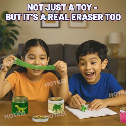 HOTKEI Green 200 gm Slime with Dinosaur Eraser Toy Inside for Kids 3 to 10 Years Kit Set Art Slime Dino Toys for Birthday Return Gift Toys for Kids Boys Girls Birthday 9-12 Year - Image 4
