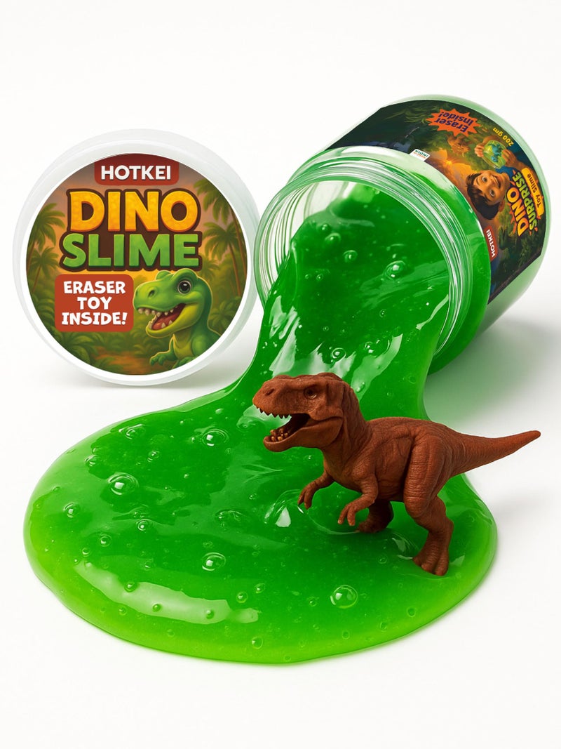 HOTKEI Green 200 gm Slime with Dinosaur Eraser Toy Inside for Kids 3 to 10 Years Kit Set Art Slime Dino Toys for Birthday Return Gift Toys for Kids Boys Girls Birthday 9-12 Year - Image 1