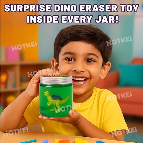 HOTKEI Green 200 gm Slime with Dinosaur Eraser Toy Inside for Kids 3 to 10 Years Kit Set Art Slime Dino Toys for Birthday Return Gift Toys for Kids Boys Girls Birthday 9-12 Year - Image 3