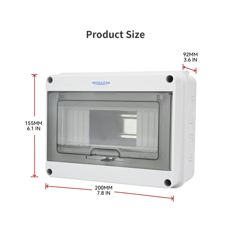 MOLLOM 8 Way Circuit Breaker MCB Distribution Protection Box with DIN Rail, IP65 Waterproof,for Indoor and Outdoor - Image 2