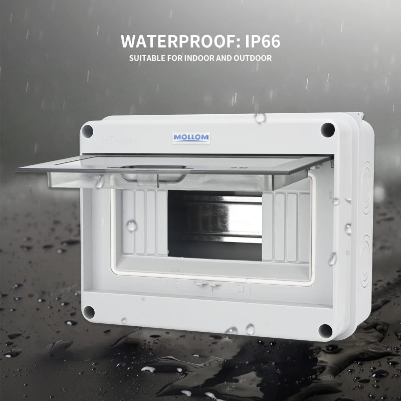 MOLLOM 8 Way Circuit Breaker MCB Distribution Protection Box with DIN Rail, IP65 Waterproof,for Indoor and Outdoor - Image 3