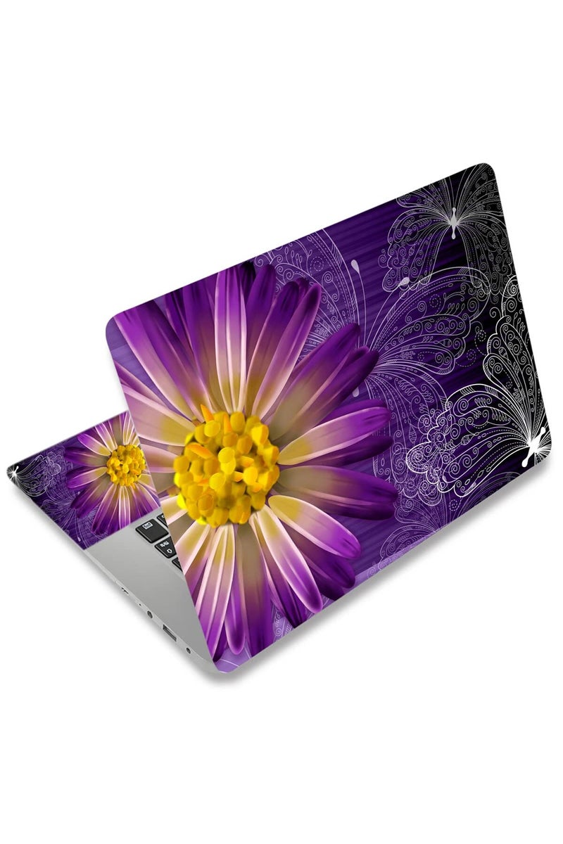 AORTDES Personalized Laptop Skin Sticker 13.3 14 15 15.4 15.6 Inches Universal Netbook Skin Sticker Reusable Notebook PC Art Protector, Butterfly & Daisy Flower - Image 1