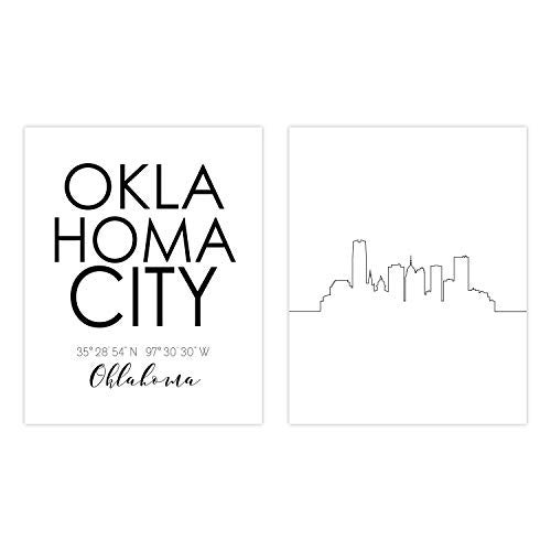NØØT N&T Oklahoma City Skyline Wall Décor Prints - Set of 2 (8x10) Art Photos - Typography Minimalist Poster - Image 1
