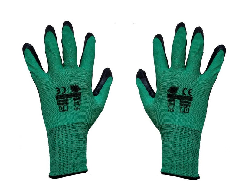 Auto E-Shopping Industrial Hand Gloves Hand Work Safety Polymer Coated Non Slip Gloves Free Size Green Black Set of 10 Pairs - Image 2