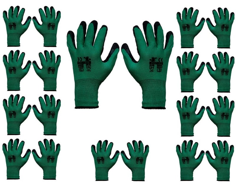 Auto E-Shopping Industrial Hand Gloves Hand Work Safety Polymer Coated Non Slip Gloves Free Size Green Black Set of 10 Pairs - Image 5