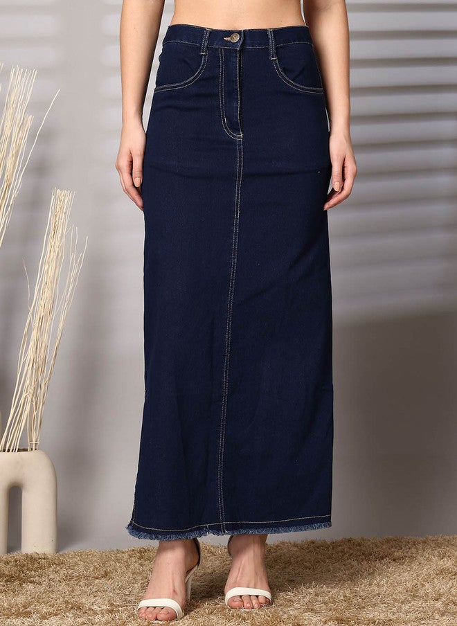 PlusS A-Line Denim Maxi Skirt for Women - Image 1