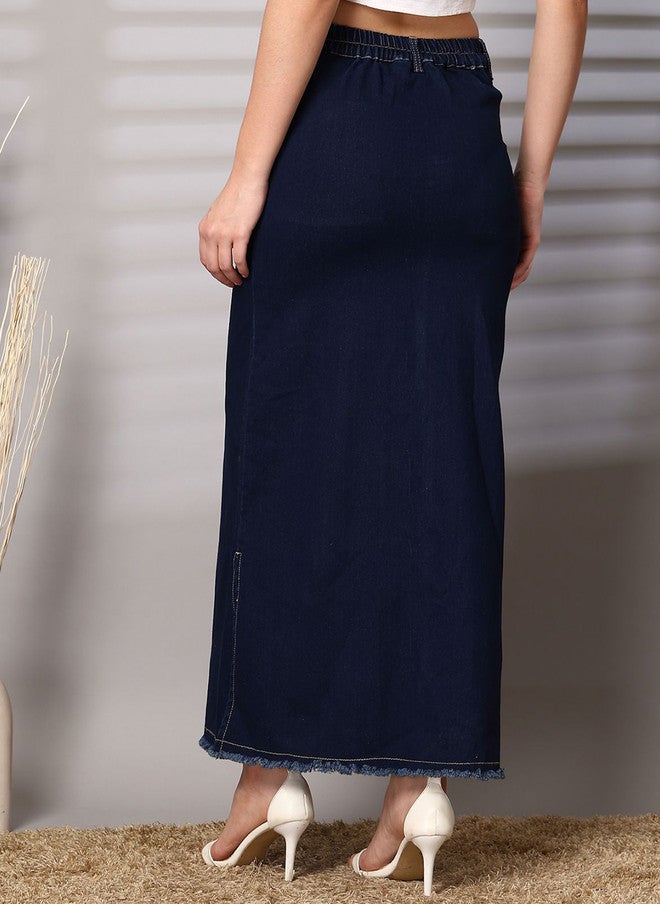 PlusS A-Line Denim Maxi Skirt for Women - Image 4