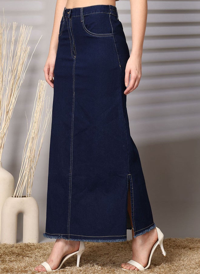 PlusS A-Line Denim Maxi Skirt for Women - Image 3