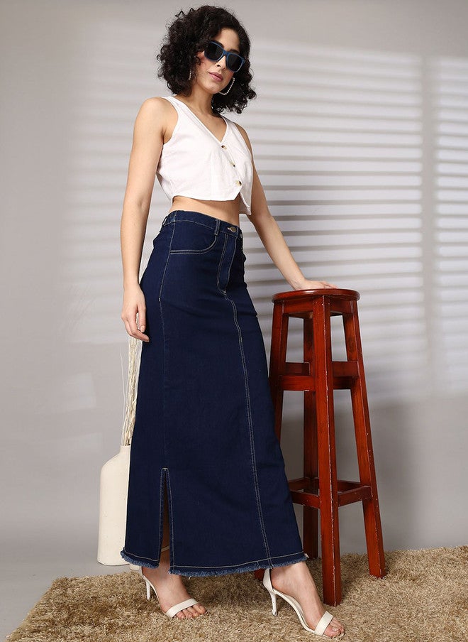 PlusS A-Line Denim Maxi Skirt for Women - Image 5