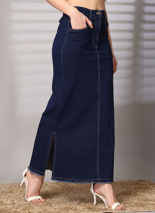 PlusS A-Line Denim Maxi Skirt for Women - Image 2