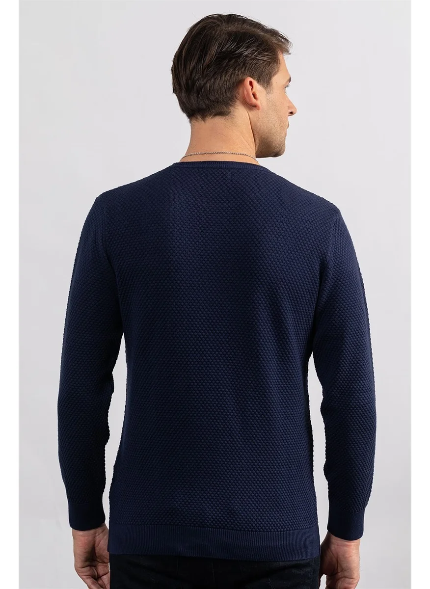Tudors Slim Fit Narrow Cut Crew Neck Honeycomb Patterned Men's Sweater