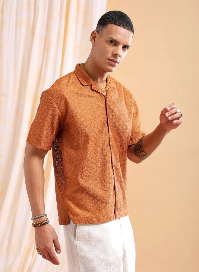 The Indian Garage Co Men Relaxed Fit Solid Half Sleeves Cuban Collar Resort Wear Shirt