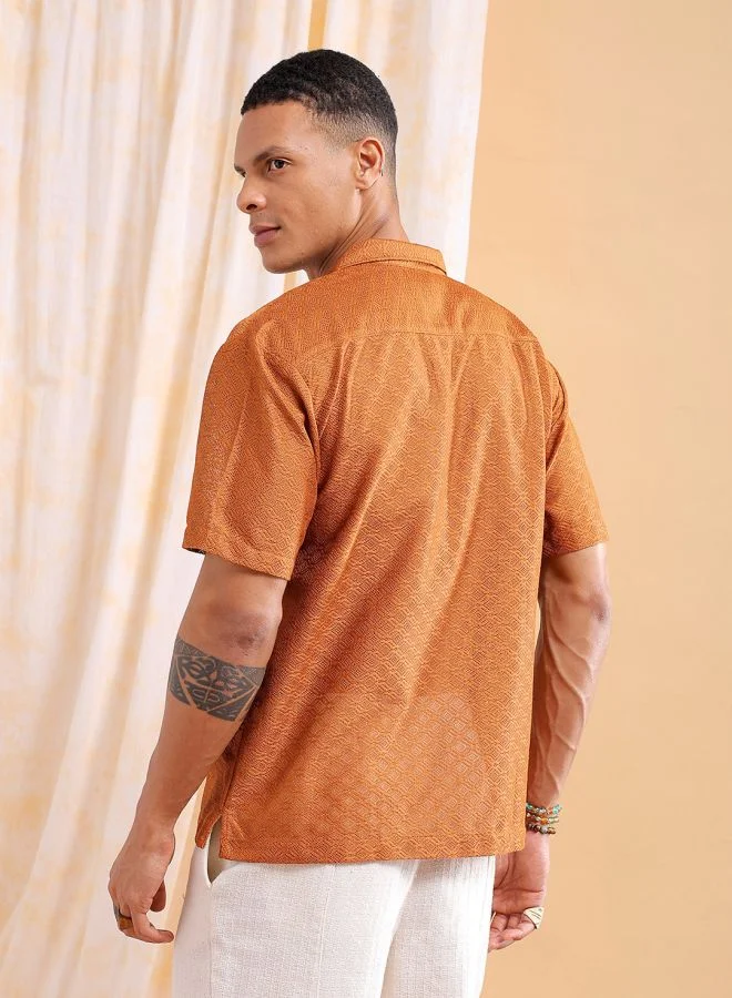 The Indian Garage Co Men Relaxed Fit Solid Half Sleeves Cuban Collar Resort Wear Shirt