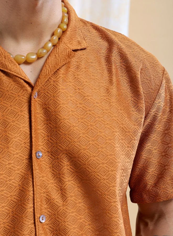 The Indian Garage Co Men Relaxed Fit Solid Half Sleeves Cuban Collar Resort Wear Shirt