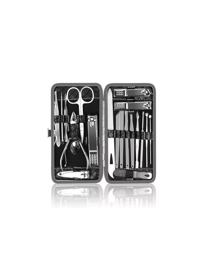 Manicure Pedicure Clippers Set - 19 Pieces Stainless Steel Manicure Set, Professional Nail Care Kits, Nail Care Tools with Luxury Travel Case - (Black) - Image 1