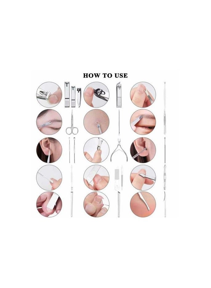 Manicure Pedicure Clippers Set - 19 Pieces Stainless Steel Manicure Set, Professional Nail Care Kits, Nail Care Tools with Luxury Travel Case - (Black) - Image 2