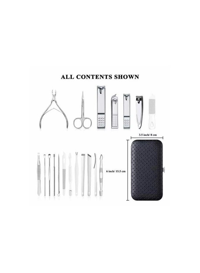 Manicure Pedicure Clippers Set - 19 Pieces Stainless Steel Manicure Set, Professional Nail Care Kits, Nail Care Tools with Luxury Travel Case - (Black) - Image 4