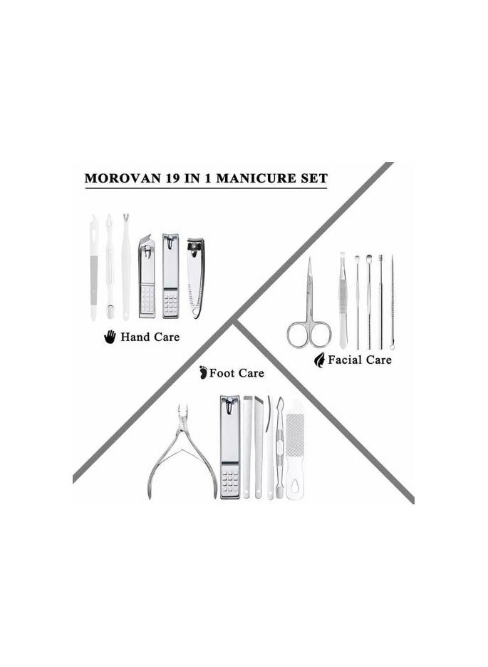 Manicure Pedicure Clippers Set - 19 Pieces Stainless Steel Manicure Set, Professional Nail Care Kits, Nail Care Tools with Luxury Travel Case - (Black) - Image 5