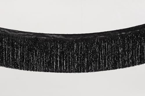 PREMDAS LACES Premdas lace Fringe Trim Lace Polyerter Fibre Tassel 6inch Wide 10 Yards Long for Clothes Accessories Latin Wedding Dress DIY Lamp Shade Decoration (Pack of 1) (Black) - Image 1