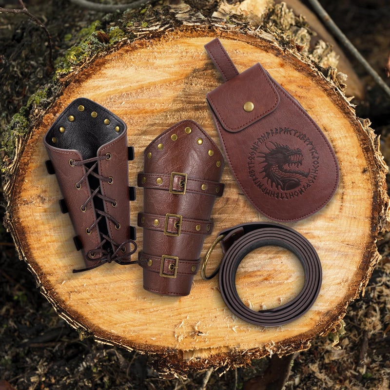 Berenlu 3 PCS Renaissance Accessories, Viking Renaissance Belt Medieval Vintage Belt Pouch and Leather Bracers, Enhance Your Halloween Renaissance Cosplay with Medieval Accessories (Brown) - Image 5