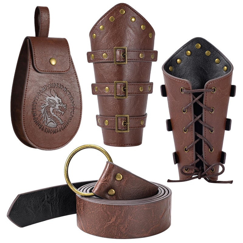 Berenlu 3 PCS Renaissance Accessories, Viking Renaissance Belt Medieval Vintage Belt Pouch and Leather Bracers, Enhance Your Halloween Renaissance Cosplay with Medieval Accessories (Brown) - Image 1