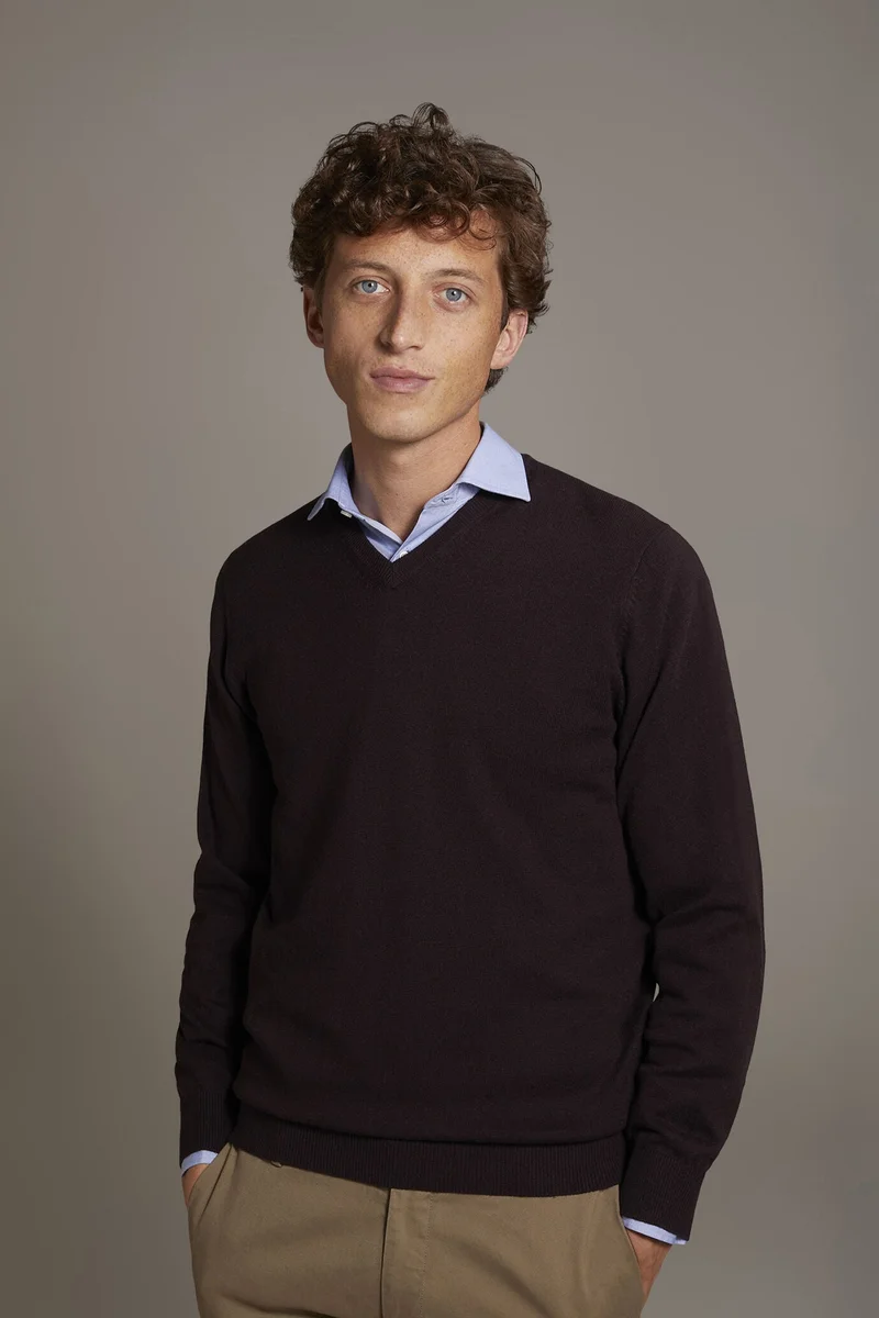 Doppelganger Wool blend V-neck sweater - Bordeaux