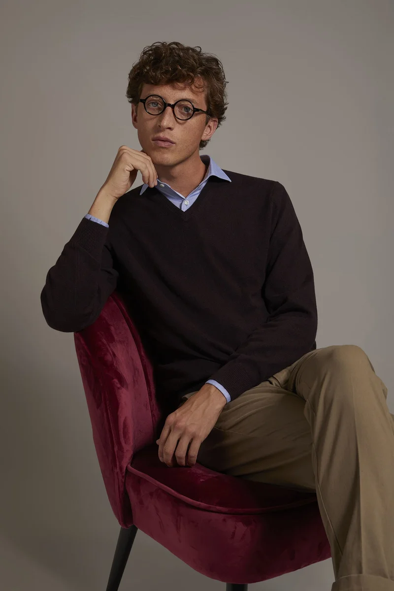 دوبل غانغر Wool blend V-neck sweater - Bordeaux