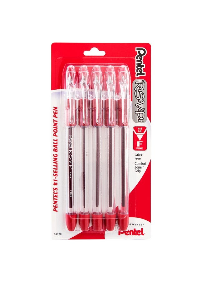 Pentel R.S.V.P. Ballpoint Pen, Fine Line, Red Ink, 5 Pack (Bk90Bp5B) - Image 1