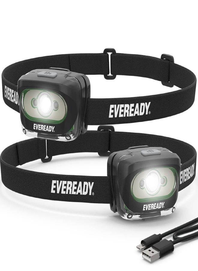 Eveready Rechargeable Led Headlamps (2-Pack), Ipx4 Water Resistant Head Lights For Running, Camping, Emergency, Outdoors (Usb Cable Included),Black (2-Pack),Adjustable - Image 4