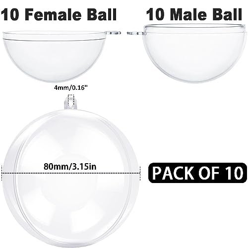 Jishi Fillable Christmas Ornaments Balls 80mm 10pk Clear Plastic Fillable Ornaments for Crafts, DIY Hanging Transparent Ball Ornaments for Christmas Tree Decorations Indoor Home Decor Wedding Party Supplies - Image 2